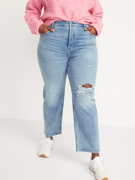 Image number 7 showing, Extra High-Waisted Button-Fly Sky Hi Straight Light-Wash Ripped Jeans for Women