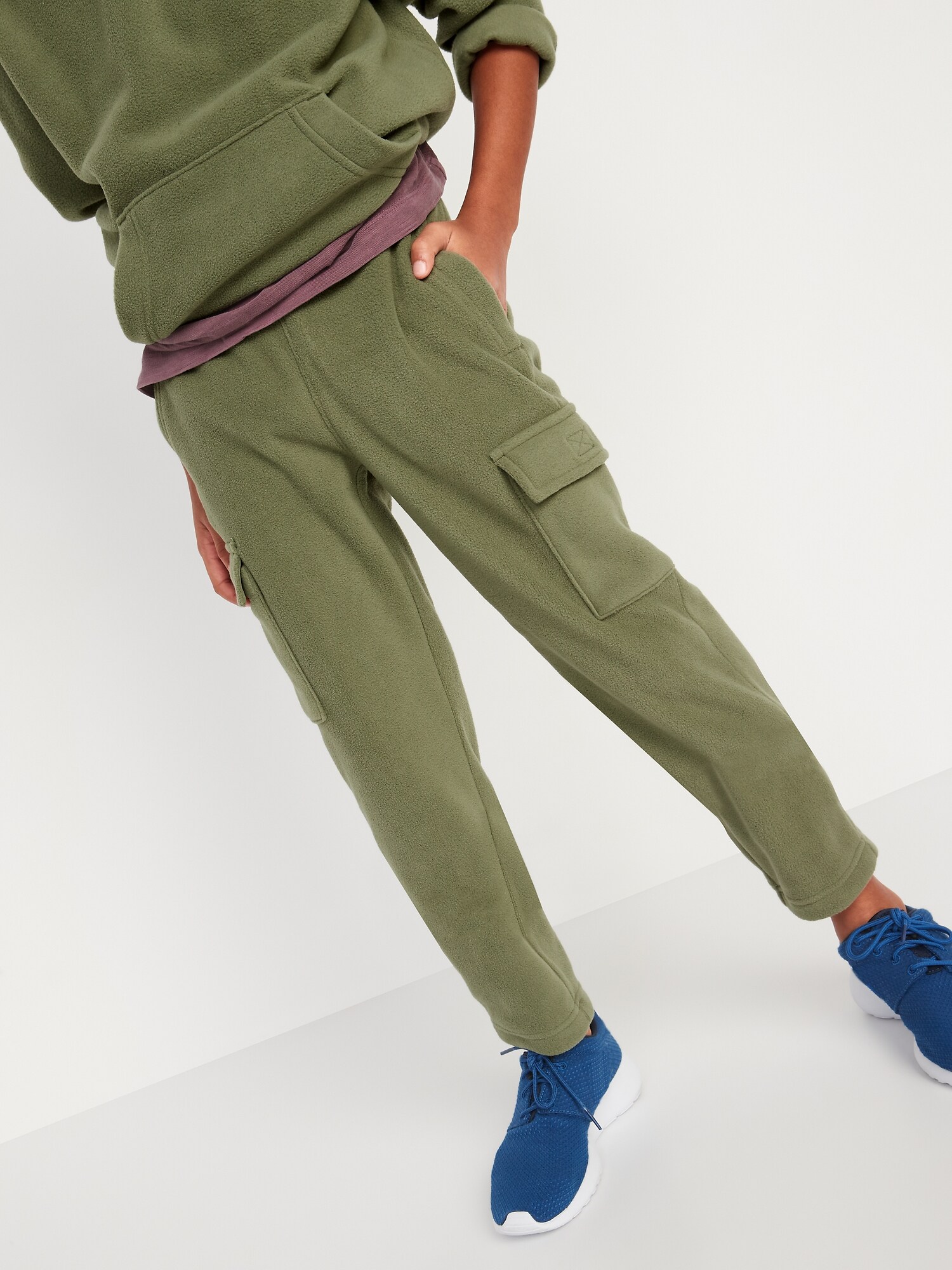 Cozy Micro Fleece Cargo Tapered Sweatpants For Boys