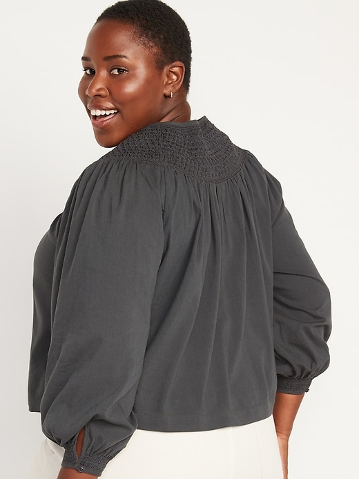 Image number 8 showing, Long-Sleeve Smocked Embroidered Poet Blouse