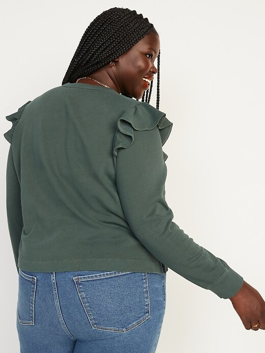 Image number 8 showing, Ruffle-Trim French-Terry Cropped Sweatshirt