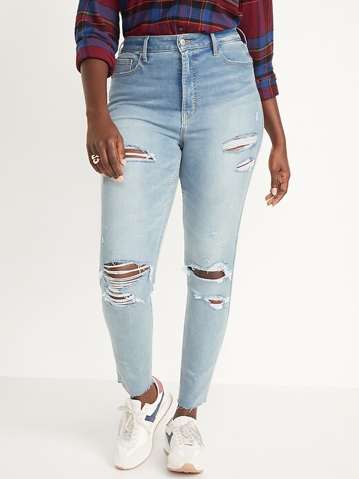 Image number 1 showing, Extra High-Waisted Rockstar 360° Stretch Super Skinny Ripped Jeans for Women