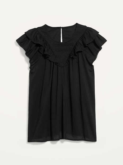 Ruffled Lace-Trim Short-Sleeve Blouse for Women