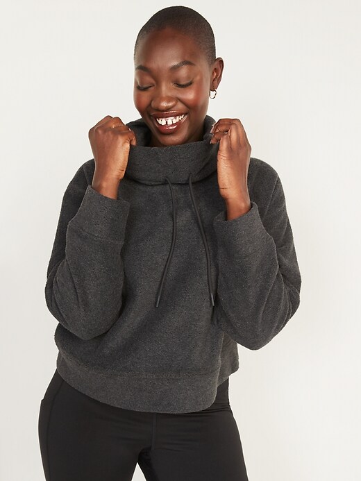 Image number 1 showing, Funnel-Neck Cropped Microfleece Sweatshirt for Women