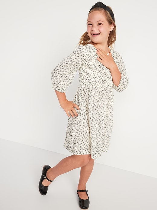 View large product image 1 of 3. Elbow-Sleeve Smocked Printed Dress for Girls