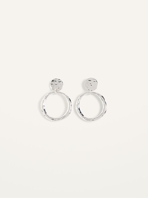 View large product image 1 of 2. Silver-Toned Stud Hoop Earrings For Women
