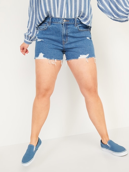 Image number 1 showing, Mid-Rise Boyfriend Distressed Cut-Off Jean Shorts for Women - 3 inch inseam