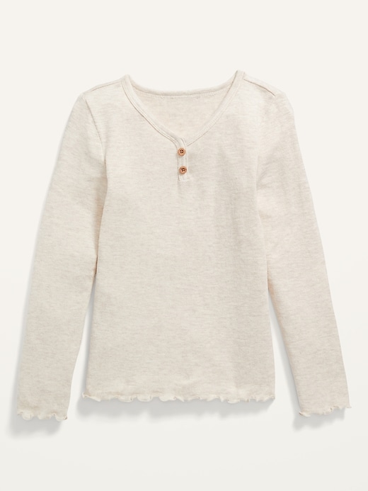 View large product image 1 of 2. Cozy Slub-Knit Lettuce-Edge Henley T-Shirt for Girls