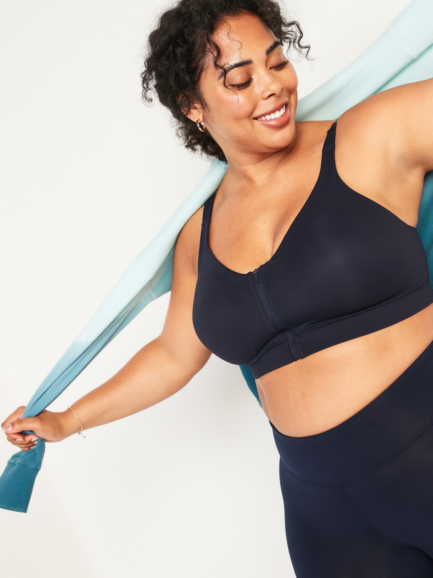 High-Support PowerSoft Zip-Front Sports Bra for Women 38DDD-48D, Old Navy