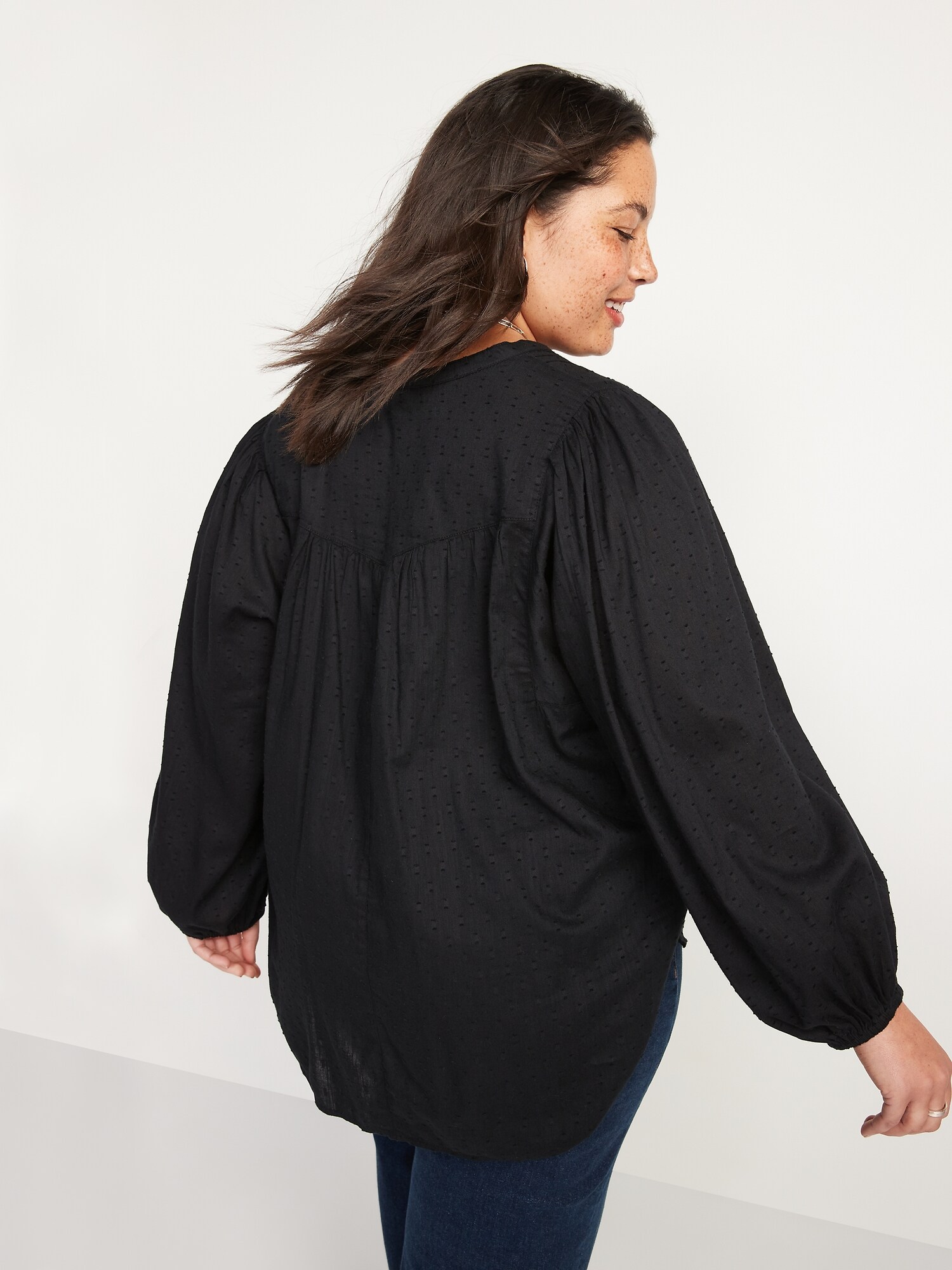Long-Sleeve Oversized Clip-Dot Poet Tunic Blouse for Women | Old Navy