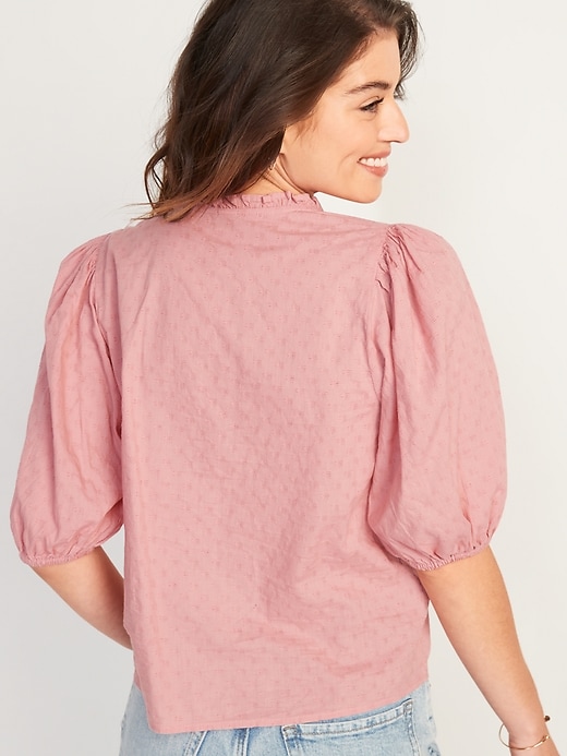 Image number 6 showing, Puff-Sleeve Lace-Trim Clip-Dot Blouse