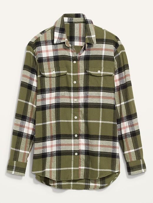 View large product image 1 of 3. Oversized Plaid Flannel Boyfriend Tunic Shirt