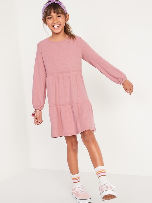 View large product image 1 of 3. Rib-Knit Tiered Long-Sleeve Dress for Girls
