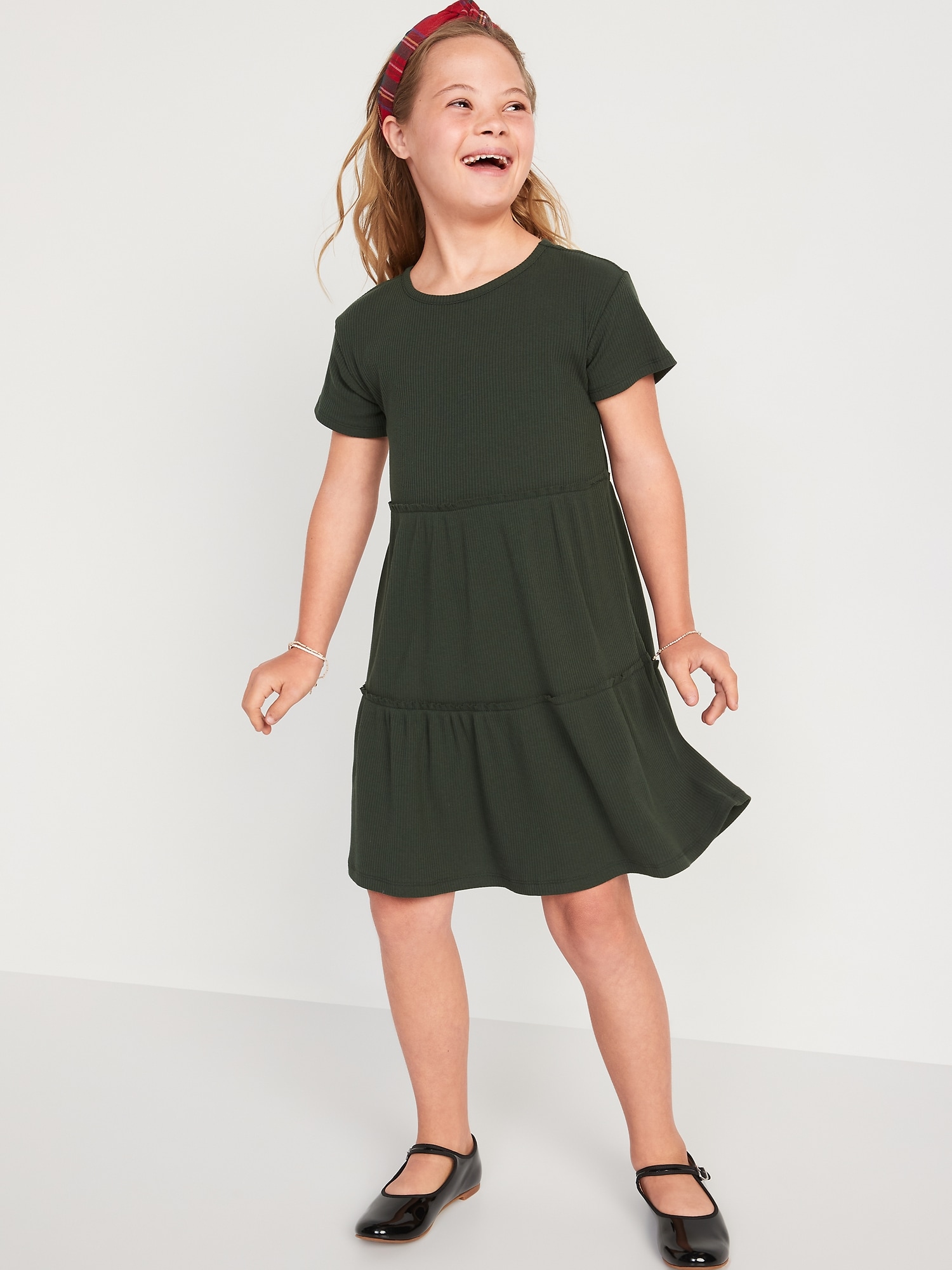 ShortSleeve Tiered RibKnit Dress for Girls Old Navy