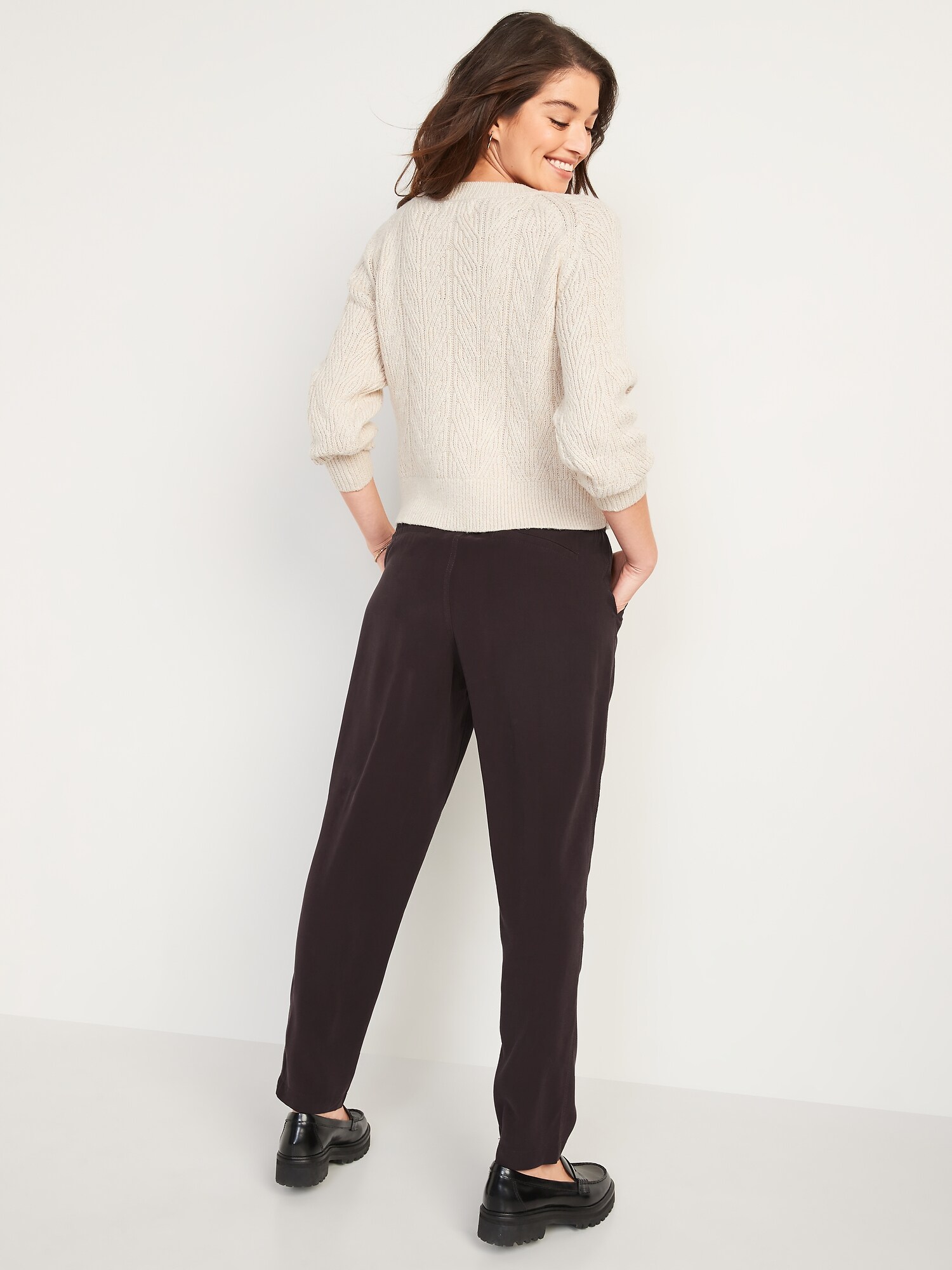 High-Waisted Cropped Belted Straight-Leg Pants For Women | Old Navy