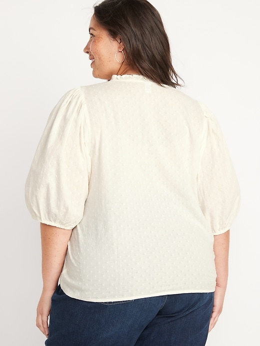 Image number 8 showing, Puff-Sleeve Lace-Trim Clip-Dot Blouse