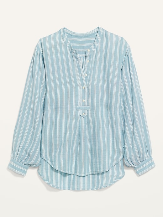 View large product image 2 of 2. Oversized Striped Long-Sleeve Tunic Blouse