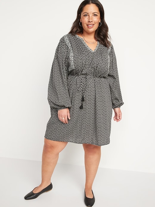 Image number 7 showing, Oversized Long-Sleeve Printed Mini Swing Dress for Women