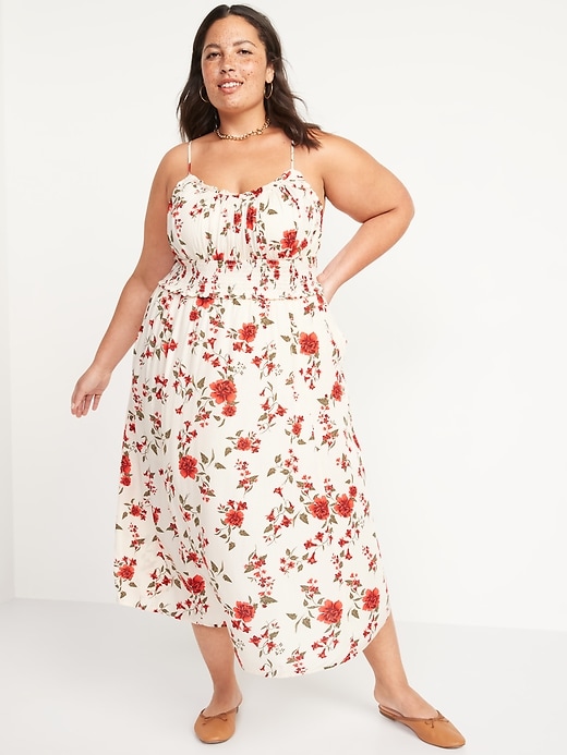 Image number 7 showing, Sleeveless Fit & Flare Smocked Floral-Print Midi Cami Dress