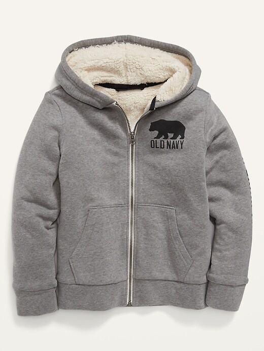 View large product image 1 of 3. Cozy Sherpa-Lined Logo-Graphic Zip Hoodie for Boys