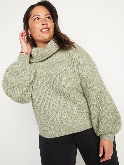 Image number 7 showing, Mélange Shaker-Stitch Turtleneck Sweater for Women