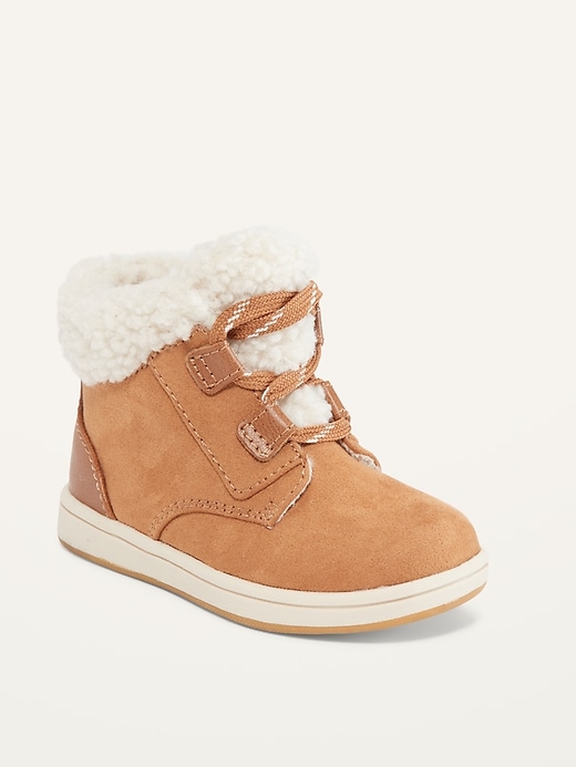 Old Navy Unisex Faux-Suede Sherpa-Cuff Boots for Toddler. 1