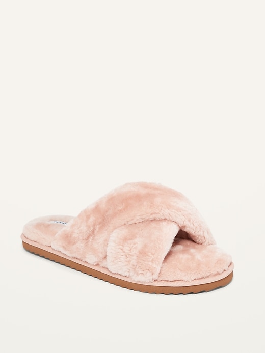 View large product image 1 of 1. Cozy Faux Fur Slide Slippers