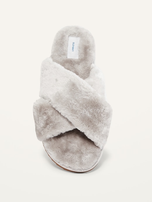 Image number 3 showing, Cozy Faux-Fur Cross-Strap Slippers