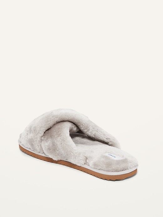 Image number 4 showing, Cozy Faux-Fur Cross-Strap Slippers