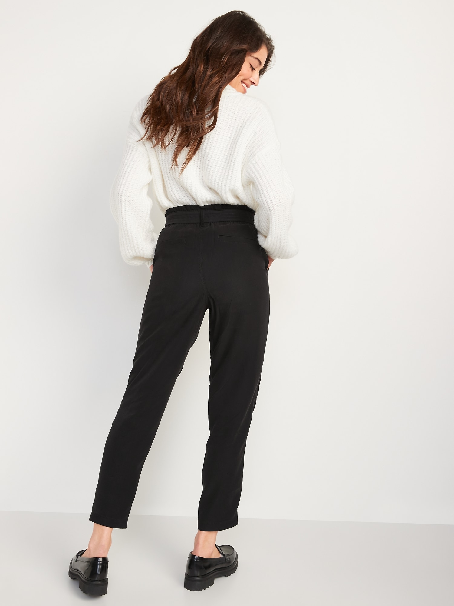 High-Waisted Cropped Belted Straight-Leg Pants for Women | Old Navy