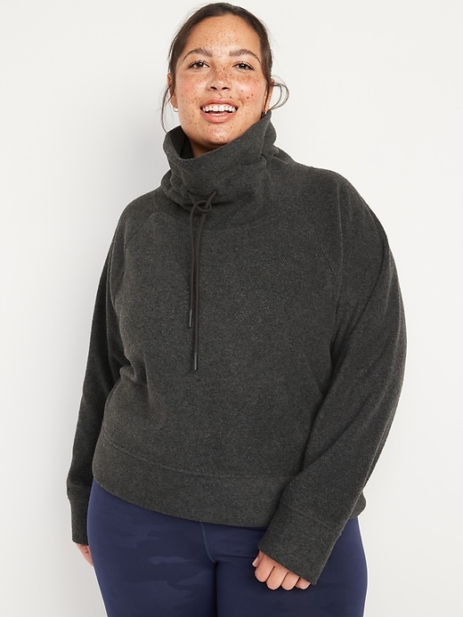 Image number 7 showing, Funnel-Neck Cropped Microfleece Sweatshirt for Women