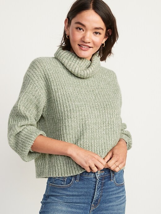 Image number 5 showing, Mélange Shaker-Stitch Turtleneck Sweater for Women