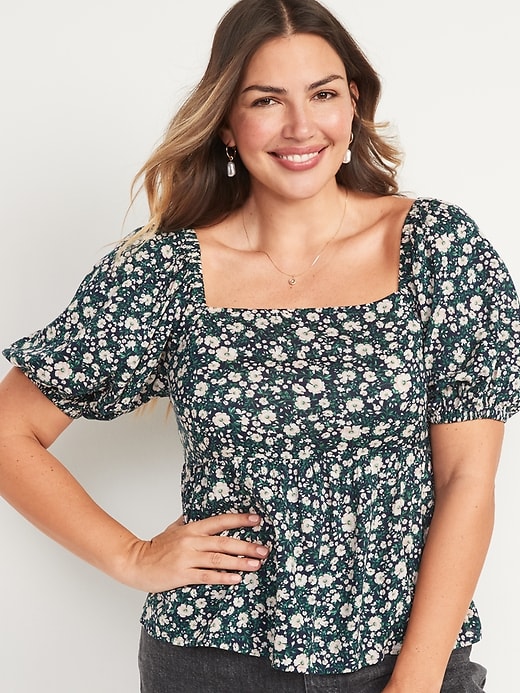 Old Navy - Puff-Sleeve Smocked Floral-Print Swing Blouse for Women