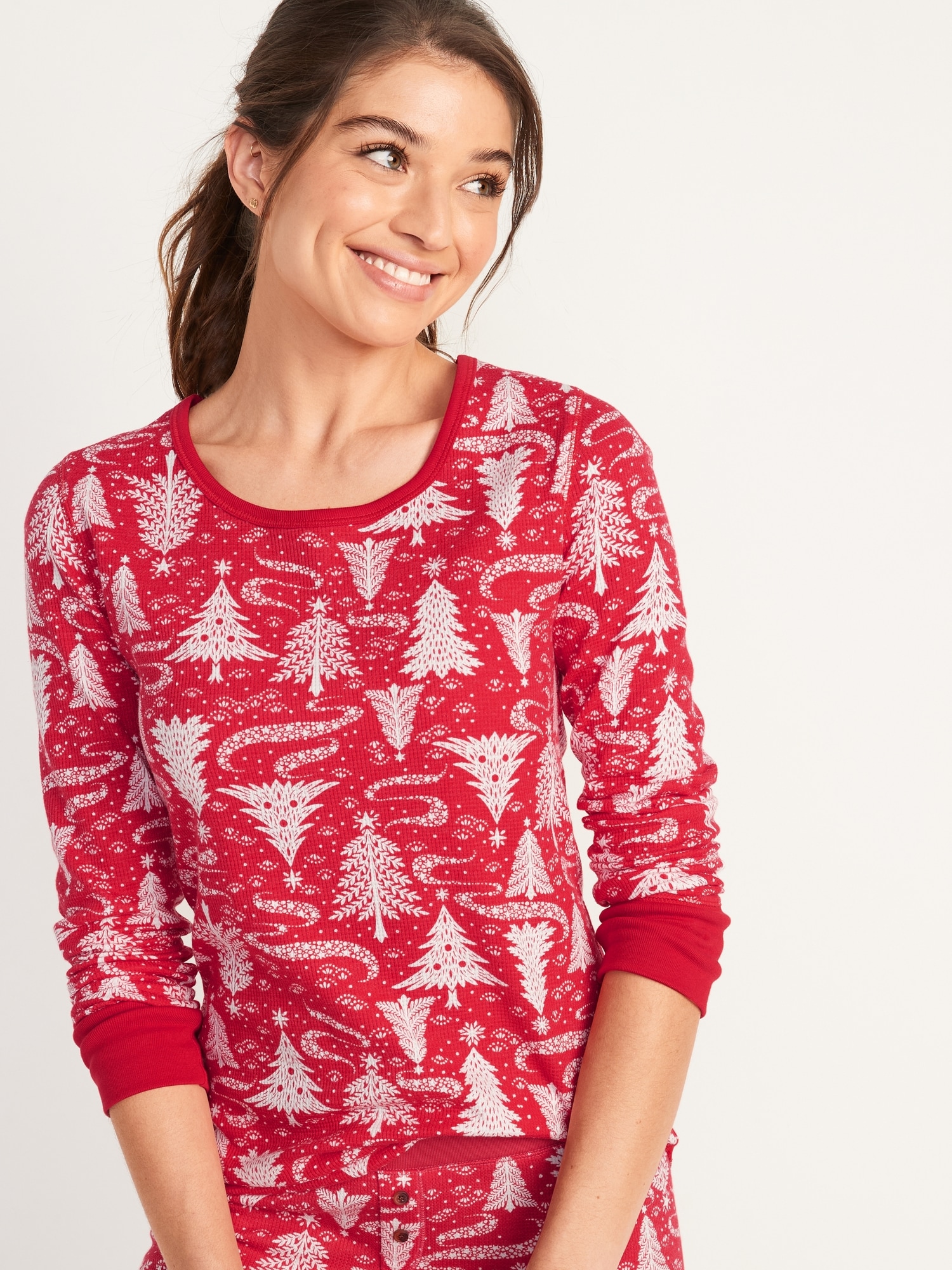 Matching Printed Thermal-Knit Long-Sleeve Pajama Top for Women | Old Navy