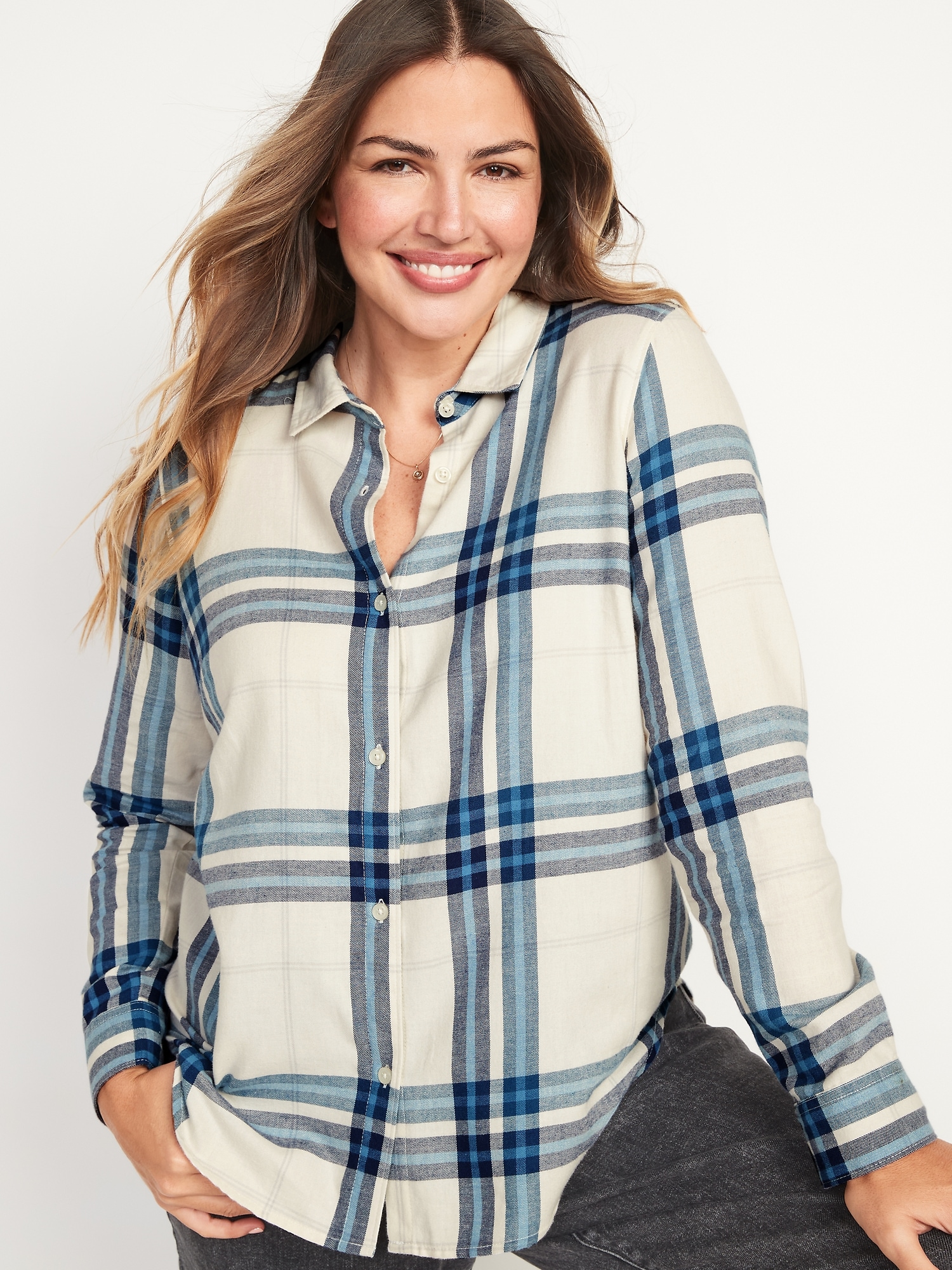 Old Navy, Tops, Old Navy Large Green Blue Plaid Flannel Womens Classic  Shirt