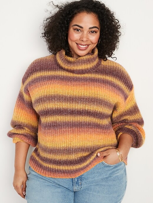 Image number 7 showing, Striped Shaker-Stitch Turtleneck Sweater for Women