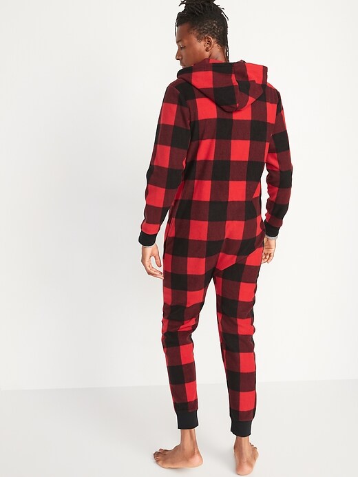 Image number 2 showing, Matching Printed Microfleece Hooded One-Piece Pajamas