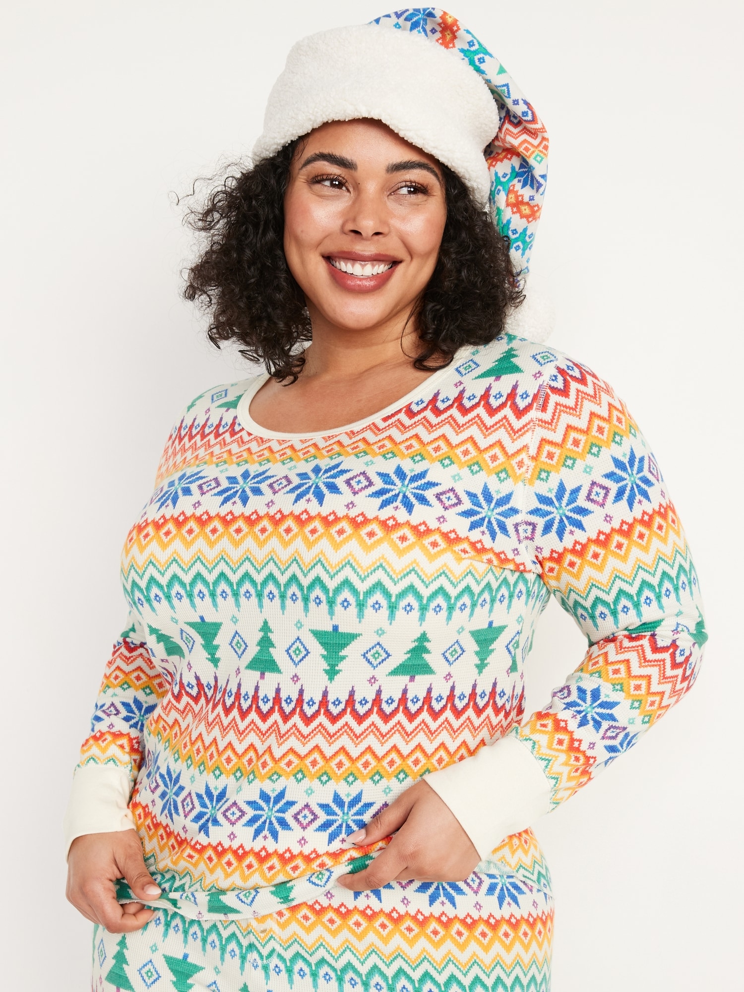 Printed Thermal-Knit Long-Sleeve Pajama Top for Women | Old Navy
