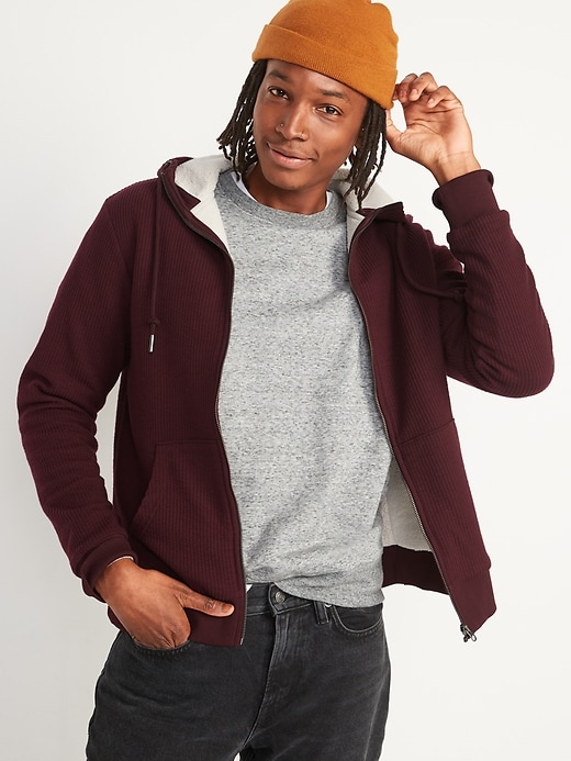 Cozy Sherpa-Lined Rib-Knit Zip Hoodie for Men | Old Navy