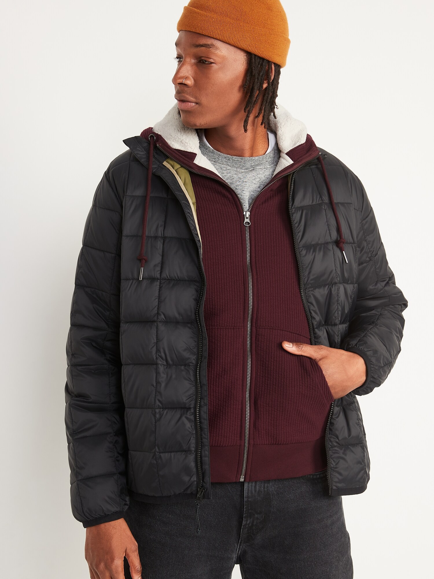 Cozy Sherpa-Lined Rib-Knit Zip Hoodie for Men | Old Navy