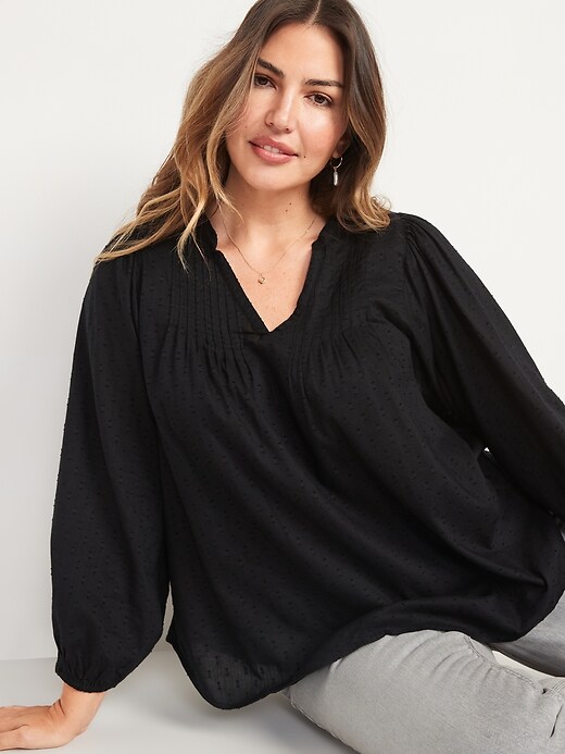 Image number 3 showing, Long-Sleeve Oversized Clip-Dot Poet Tunic Blouse for Women