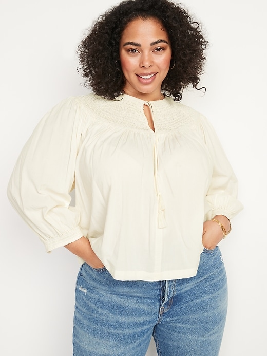 Image number 7 showing, Long-Sleeve Smocked Embroidered Poet Blouse