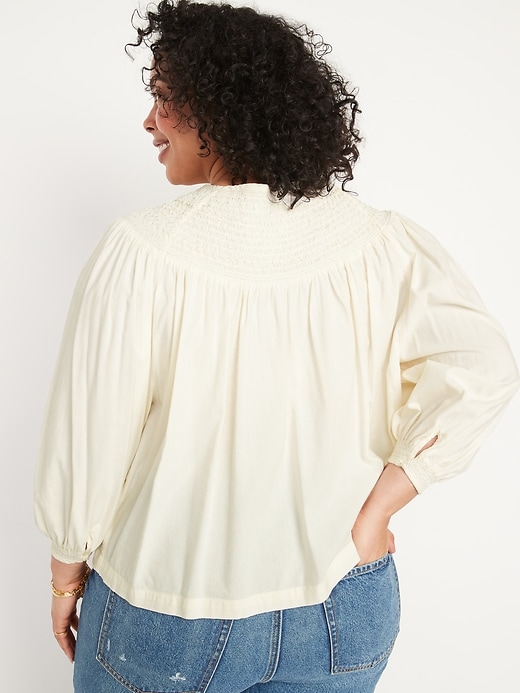 Image number 8 showing, Long-Sleeve Smocked Embroidered Poet Blouse
