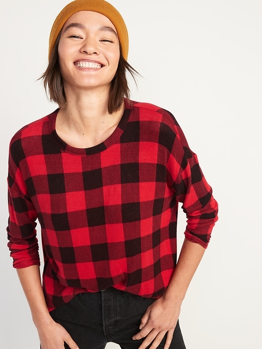 Image number 1 showing, Long-Sleeve Oversized Printed T-Shirt for Women