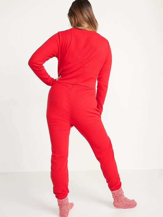 Image number 2 showing, Matching Printed Thermal-Knit One-Piece Pajamas for Women