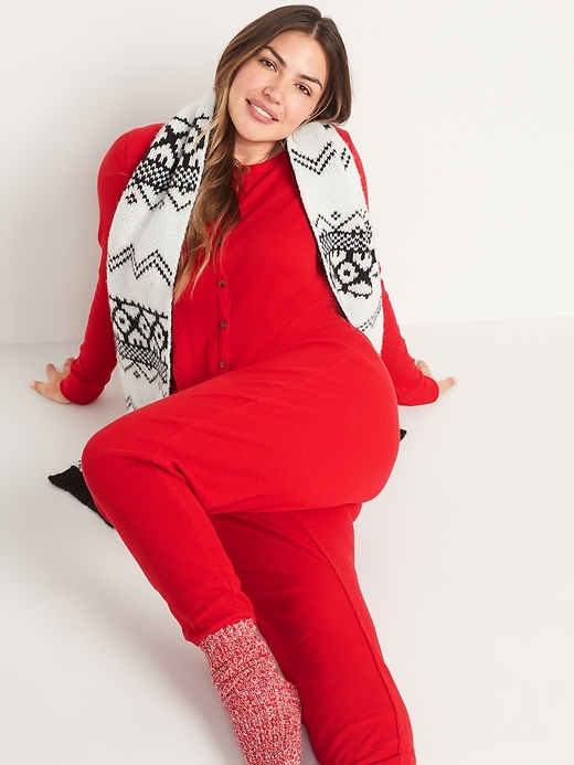 Image number 3 showing, Matching Printed Thermal-Knit One-Piece Pajamas for Women