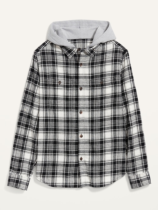 View large product image 1 of 3. 2-in-1 Plaid Flannel Shirt Hoodie