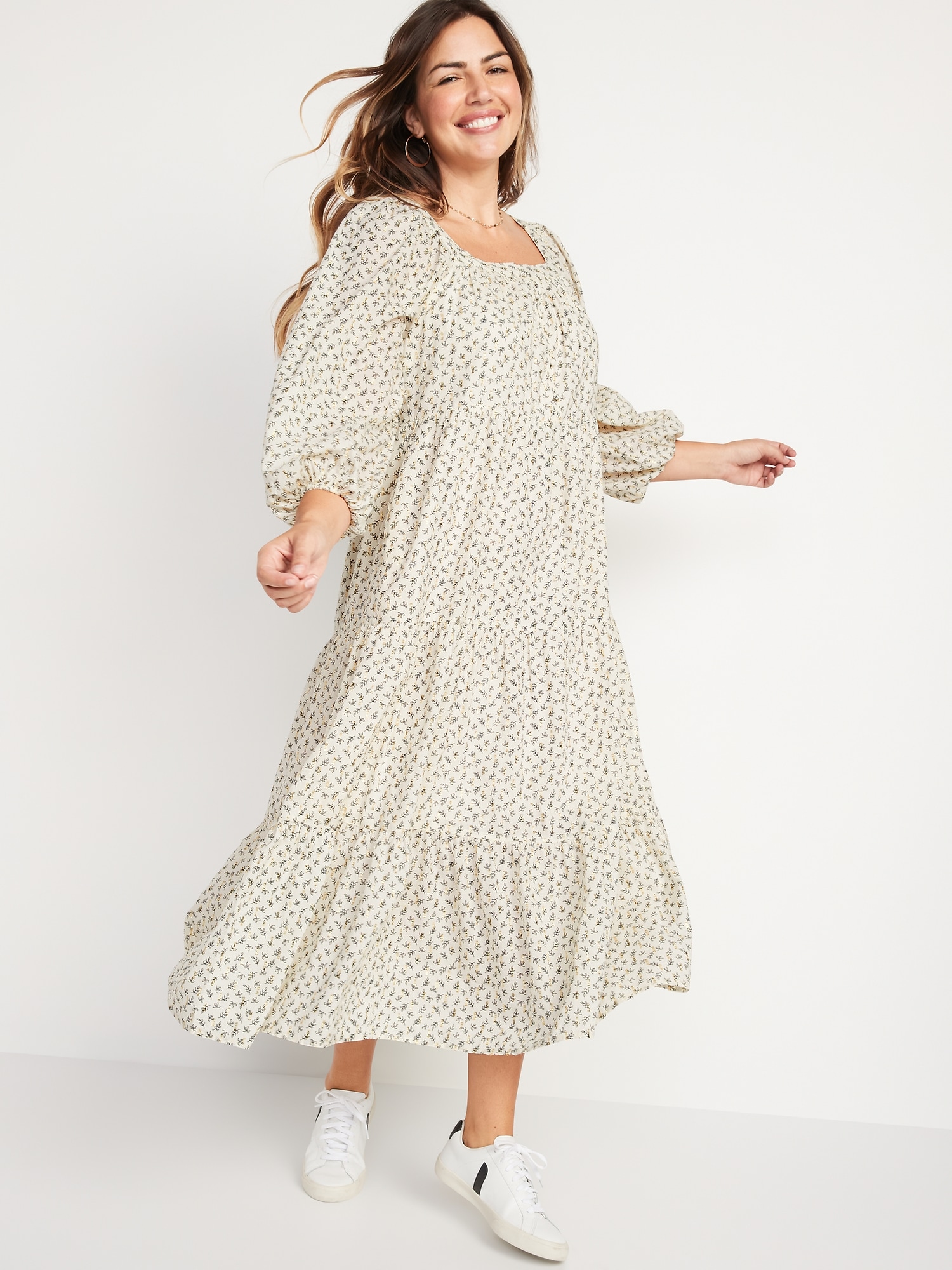 Long-Sleeve Button-Down Tiered Midi Swing Dress for Women | Old Navy
