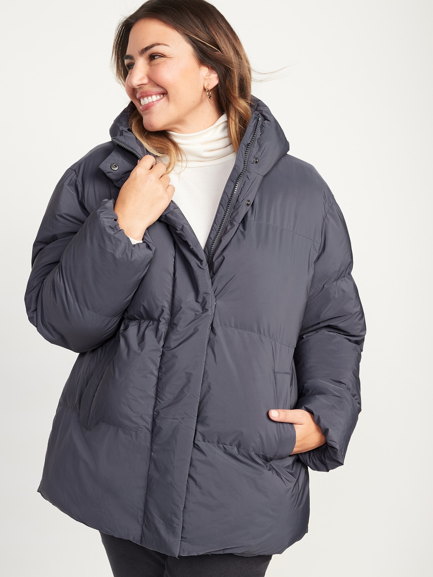 Water-Resistant Long Hooded Puffer Coat for Women