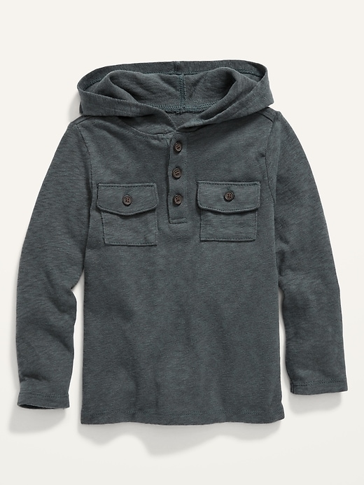 View large product image 1 of 1. Unisex Slub-Knit Utility-Pocket Henley Hoodie for Toddler