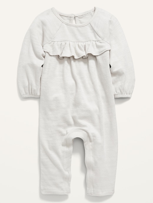 View large product image 1 of 1. Cozy Long-Sleeve Ruffle-Trim Romper for Baby